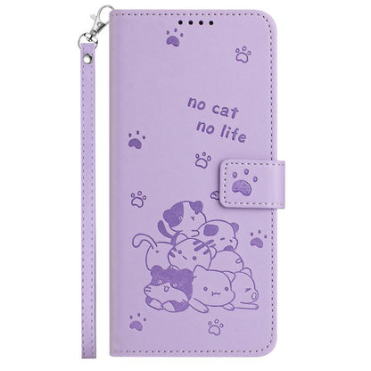 For Google Pixel 10 / 10 Pro Embossed Kitten Phone Leather Case with Lanyard(Purple) - Google Cases by buy2fix | Online Shopping UK | buy2fix