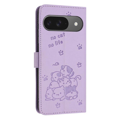 For Google Pixel 10 / 10 Pro Embossed Kitten Phone Leather Case with Lanyard(Purple) - Google Cases by buy2fix | Online Shopping UK | buy2fix