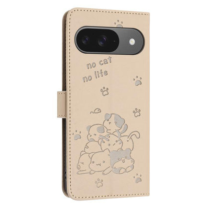 For Google Pixel 10 / 10 Pro Embossed Kitten Phone Leather Case with Lanyard(Beige) - Google Cases by buy2fix | Online Shopping UK | buy2fix
