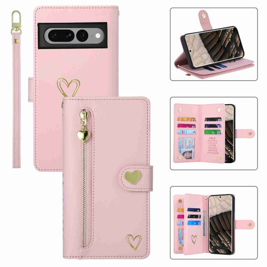 For Google Pixel 7 Pro POLA Love Multi-Card Slots Zipper Wallet Leather Phone Case(Pink) - Google Cases by POLA | Online Shopping UK | buy2fix