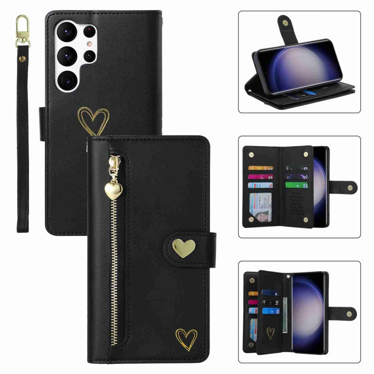 For Samsung Galaxy S23 Ultra 5G POLA Love Multi-Card Slots Zipper Wallet Leather Phone Case(Black) - Galaxy S23 Ultra 5G Cases by POLA | Online Shopping UK | buy2fix