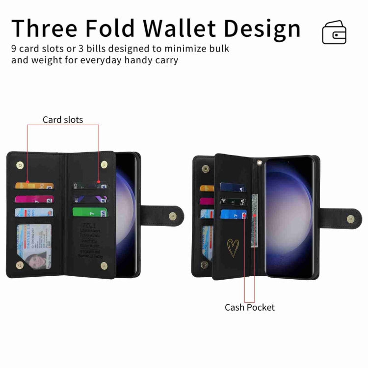 For Samsung Galaxy S23 Ultra 5G POLA Love Multi-Card Slots Zipper Wallet Leather Phone Case(Black) - Galaxy S23 Ultra 5G Cases by POLA | Online Shopping UK | buy2fix
