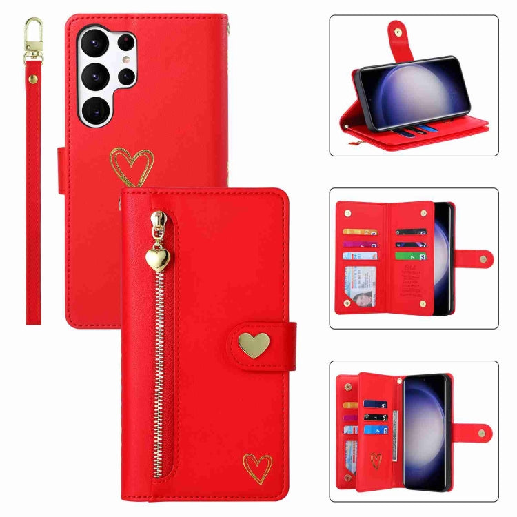 For Samsung Galaxy S23 Ultra 5G POLA Love Multi-Card Slots Zipper Wallet Leather Phone Case(Red) - Galaxy S23 Ultra 5G Cases by POLA | Online Shopping UK | buy2fix