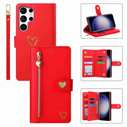 For Samsung Galaxy S23 Ultra 5G POLA Love Multi-Card Slots Zipper Wallet Leather Phone Case(Red) - Galaxy S23 Ultra 5G Cases by POLA | Online Shopping UK | buy2fix