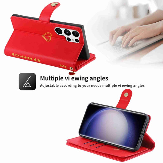 For Samsung Galaxy S23 Ultra 5G POLA Love Multi-Card Slots Zipper Wallet Leather Phone Case(Red) - Galaxy S23 Ultra 5G Cases by POLA | Online Shopping UK | buy2fix