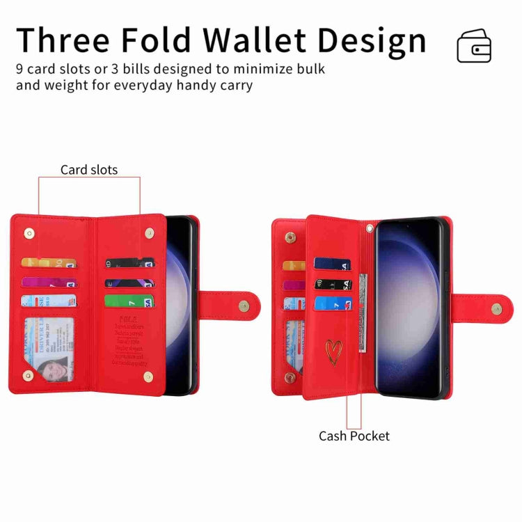 For Samsung Galaxy S23 Ultra 5G POLA Love Multi-Card Slots Zipper Wallet Leather Phone Case(Red) - Galaxy S23 Ultra 5G Cases by POLA | Online Shopping UK | buy2fix