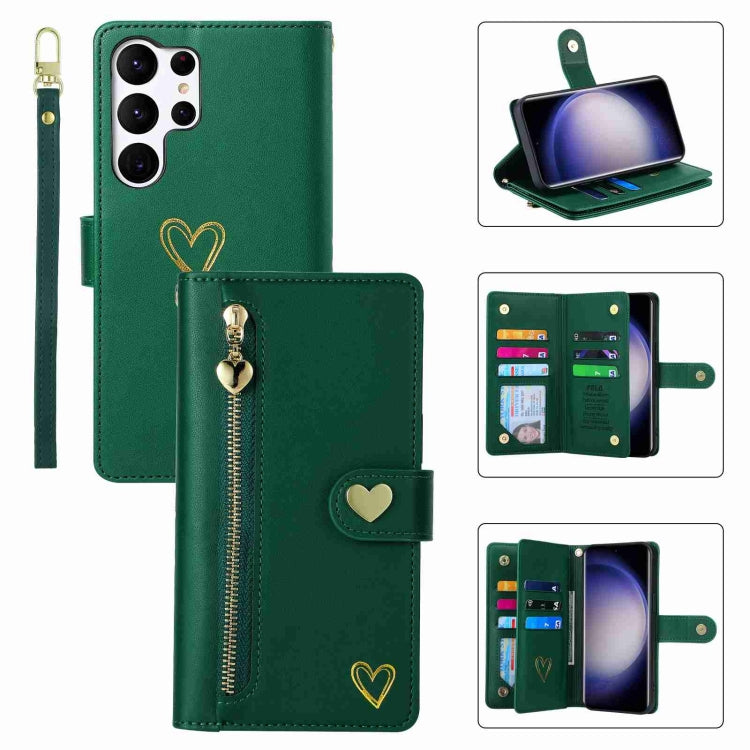 For Samsung Galaxy S23 Ultra 5G POLA Love Multi-Card Slots Zipper Wallet Leather Phone Case(Dark Green) - Galaxy S23 Ultra 5G Cases by POLA | Online Shopping UK | buy2fix