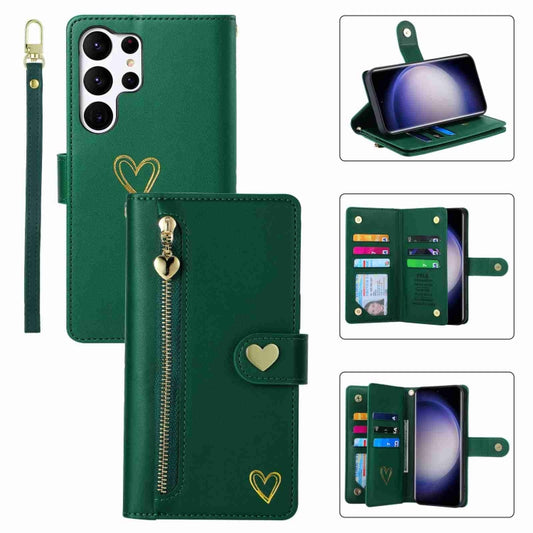 For Samsung Galaxy S23 Ultra 5G POLA Love Multi-Card Slots Zipper Wallet Leather Phone Case(Dark Green) - Galaxy S23 Ultra 5G Cases by POLA | Online Shopping UK | buy2fix