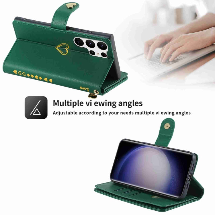 For Samsung Galaxy S23 Ultra 5G POLA Love Multi-Card Slots Zipper Wallet Leather Phone Case(Dark Green) - Galaxy S23 Ultra 5G Cases by POLA | Online Shopping UK | buy2fix