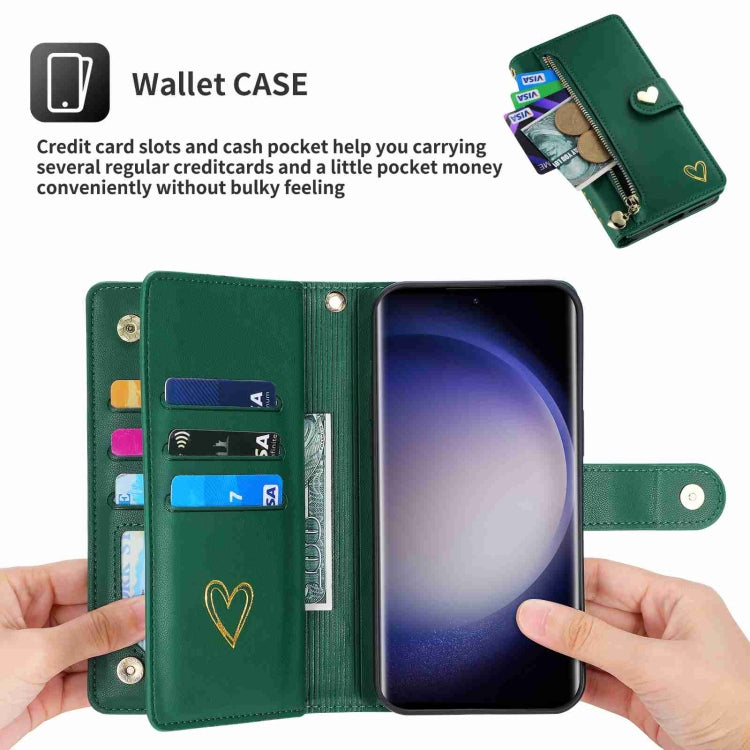 For Samsung Galaxy S23 Ultra 5G POLA Love Multi-Card Slots Zipper Wallet Leather Phone Case(Dark Green) - Galaxy S23 Ultra 5G Cases by POLA | Online Shopping UK | buy2fix