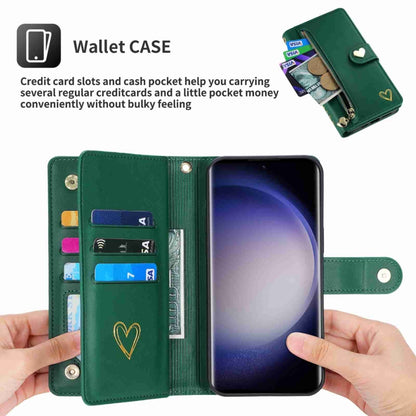 For Samsung Galaxy S23 Ultra 5G POLA Love Multi-Card Slots Zipper Wallet Leather Phone Case(Dark Green) - Galaxy S23 Ultra 5G Cases by POLA | Online Shopping UK | buy2fix