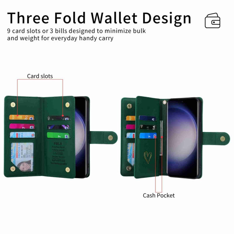 For Samsung Galaxy S23 Ultra 5G POLA Love Multi-Card Slots Zipper Wallet Leather Phone Case(Dark Green) - Galaxy S23 Ultra 5G Cases by POLA | Online Shopping UK | buy2fix