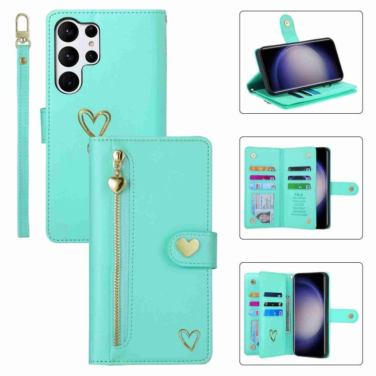 For Samsung Galaxy S23 Ultra 5G POLA Love Multi-Card Slots Zipper Wallet Leather Phone Case(Light Green) - Galaxy S23 Ultra 5G Cases by POLA | Online Shopping UK | buy2fix