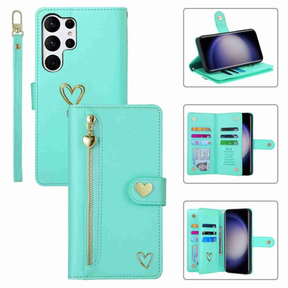 For Samsung Galaxy S23 Ultra 5G POLA Love Multi-Card Slots Zipper Wallet Leather Phone Case(Light Green) - Galaxy S23 Ultra 5G Cases by POLA | Online Shopping UK | buy2fix