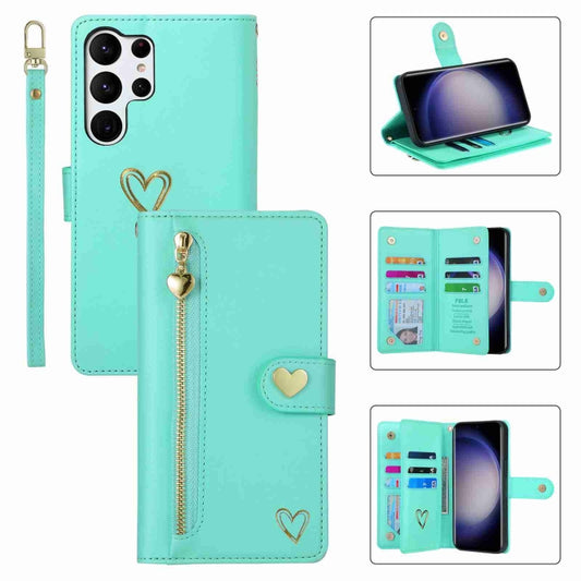 For Samsung Galaxy S23 Ultra 5G POLA Love Multi-Card Slots Zipper Wallet Leather Phone Case(Light Green) - Galaxy S23 Ultra 5G Cases by POLA | Online Shopping UK | buy2fix