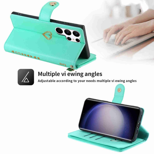 For Samsung Galaxy S23 Ultra 5G POLA Love Multi-Card Slots Zipper Wallet Leather Phone Case(Light Green) - Galaxy S23 Ultra 5G Cases by POLA | Online Shopping UK | buy2fix