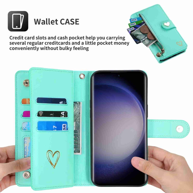 For Samsung Galaxy S23 Ultra 5G POLA Love Multi-Card Slots Zipper Wallet Leather Phone Case(Light Green) - Galaxy S23 Ultra 5G Cases by POLA | Online Shopping UK | buy2fix