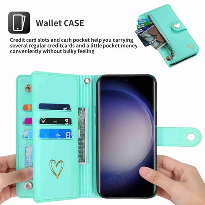 For Samsung Galaxy S23 Ultra 5G POLA Love Multi-Card Slots Zipper Wallet Leather Phone Case(Light Green) - Galaxy S23 Ultra 5G Cases by POLA | Online Shopping UK | buy2fix
