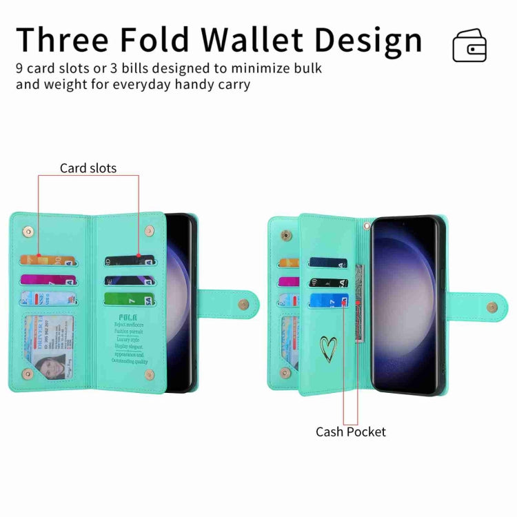 For Samsung Galaxy S23 Ultra 5G POLA Love Multi-Card Slots Zipper Wallet Leather Phone Case(Light Green) - Galaxy S23 Ultra 5G Cases by POLA | Online Shopping UK | buy2fix