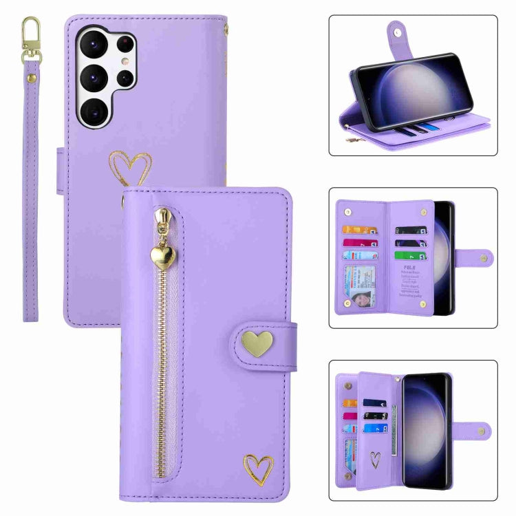 For Samsung Galaxy S23 Ultra 5G POLA Love Multi-Card Slots Zipper Wallet Leather Phone Case(Purple) - Galaxy S23 Ultra 5G Cases by POLA | Online Shopping UK | buy2fix
