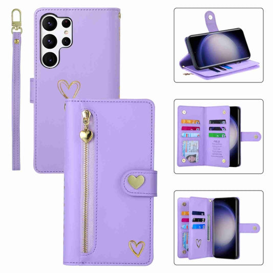 For Samsung Galaxy S23 Ultra 5G POLA Love Multi-Card Slots Zipper Wallet Leather Phone Case(Purple) - Galaxy S23 Ultra 5G Cases by POLA | Online Shopping UK | buy2fix