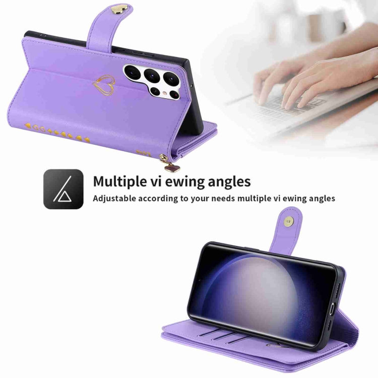 For Samsung Galaxy S23 Ultra 5G POLA Love Multi-Card Slots Zipper Wallet Leather Phone Case(Purple) - Galaxy S23 Ultra 5G Cases by POLA | Online Shopping UK | buy2fix
