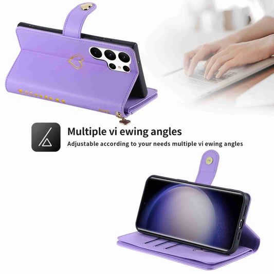 For Samsung Galaxy S23 Ultra 5G POLA Love Multi-Card Slots Zipper Wallet Leather Phone Case(Purple) - Galaxy S23 Ultra 5G Cases by POLA | Online Shopping UK | buy2fix