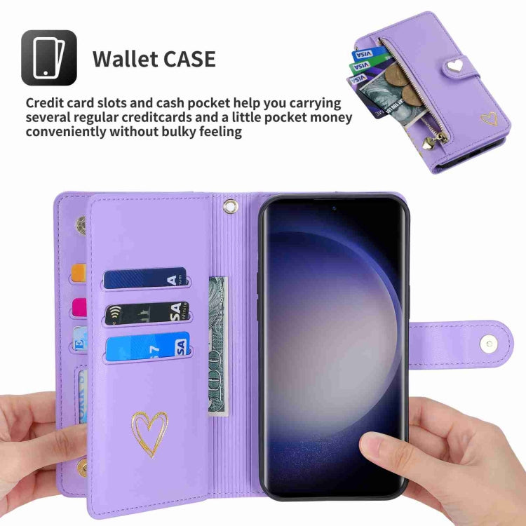 For Samsung Galaxy S23 Ultra 5G POLA Love Multi-Card Slots Zipper Wallet Leather Phone Case(Purple) - Galaxy S23 Ultra 5G Cases by POLA | Online Shopping UK | buy2fix