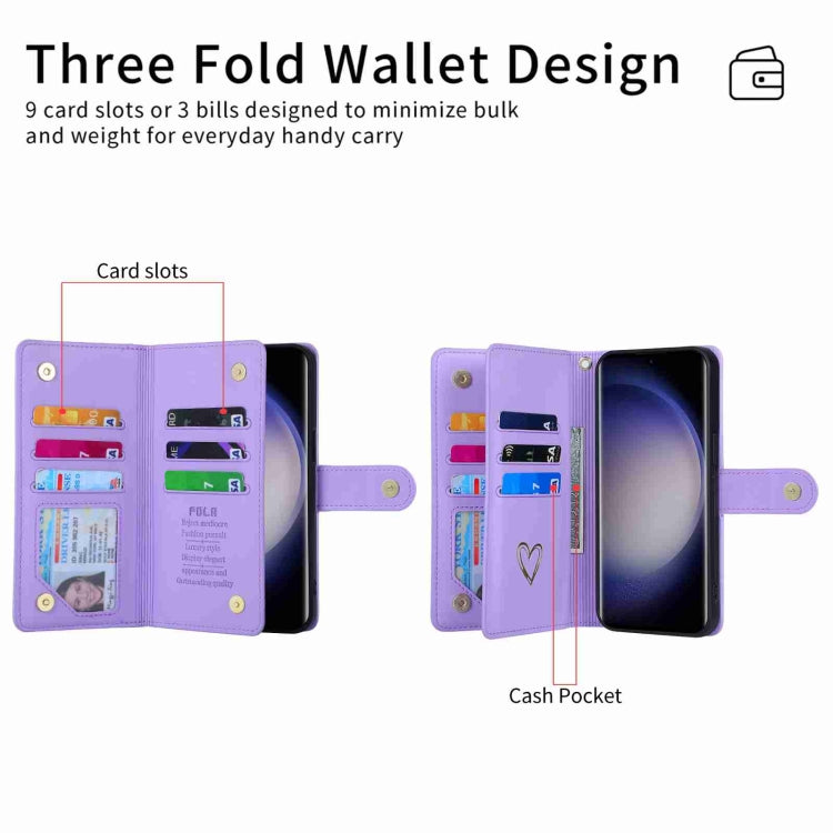 For Samsung Galaxy S23 Ultra 5G POLA Love Multi-Card Slots Zipper Wallet Leather Phone Case(Purple) - Galaxy S23 Ultra 5G Cases by POLA | Online Shopping UK | buy2fix
