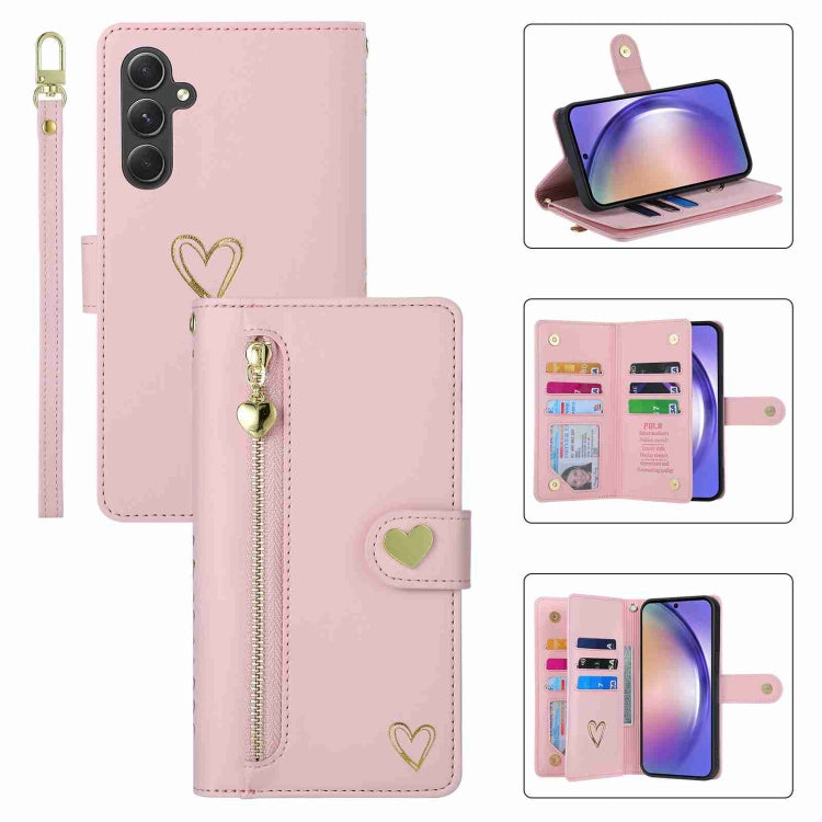 For Samsung Galaxy A54 POLA Love Multi-Card Slots Zipper Wallet Leather Phone Case(Pink) - Galaxy Phone Cases by POLA | Online Shopping UK | buy2fix