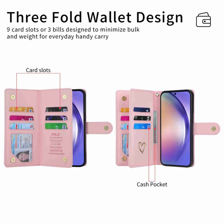 For Samsung Galaxy A54 POLA Love Multi-Card Slots Zipper Wallet Leather Phone Case(Pink) - Galaxy Phone Cases by POLA | Online Shopping UK | buy2fix