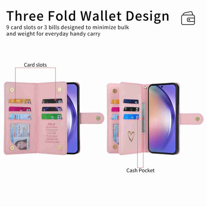 For Samsung Galaxy A54 POLA Love Multi-Card Slots Zipper Wallet Leather Phone Case(Pink) - Galaxy Phone Cases by POLA | Online Shopping UK | buy2fix