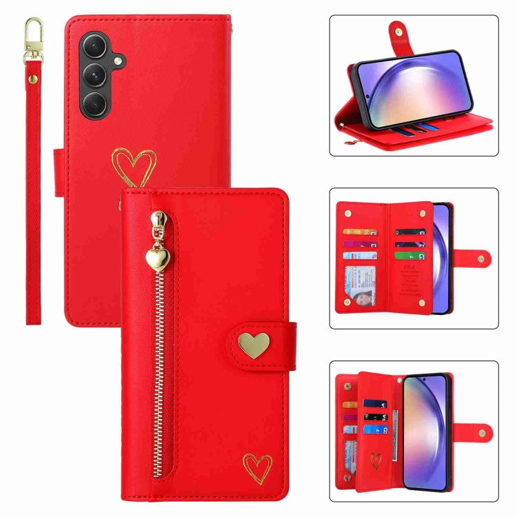 For Samsung Galaxy A54 POLA Love Multi-Card Slots Zipper Wallet Leather Phone Case(Red) - Galaxy Phone Cases by POLA | Online Shopping UK | buy2fix