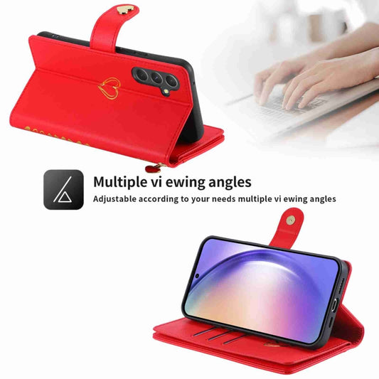 For Samsung Galaxy A54 POLA Love Multi-Card Slots Zipper Wallet Leather Phone Case(Red) - Galaxy Phone Cases by POLA | Online Shopping UK | buy2fix