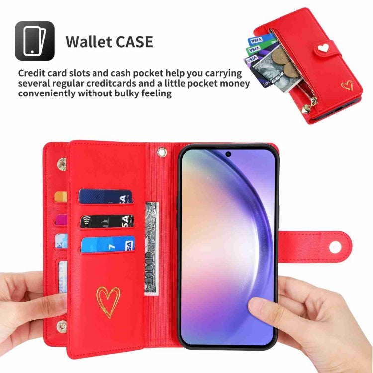 For Samsung Galaxy A54 POLA Love Multi-Card Slots Zipper Wallet Leather Phone Case(Red) - Galaxy Phone Cases by POLA | Online Shopping UK | buy2fix