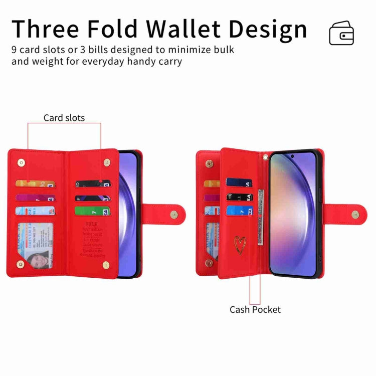 For Samsung Galaxy A54 POLA Love Multi-Card Slots Zipper Wallet Leather Phone Case(Red) - Galaxy Phone Cases by POLA | Online Shopping UK | buy2fix