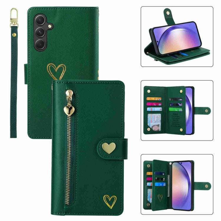 For Samsung Galaxy A54 POLA Love Multi-Card Slots Zipper Wallet Leather Phone Case(Dark Green) - Galaxy Phone Cases by POLA | Online Shopping UK | buy2fix