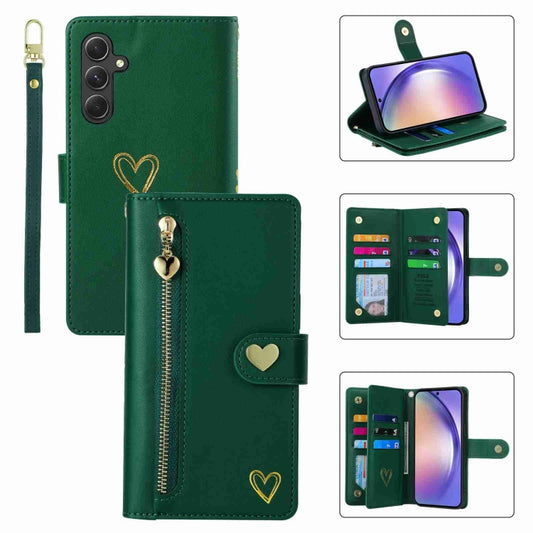For Samsung Galaxy A54 POLA Love Multi-Card Slots Zipper Wallet Leather Phone Case(Dark Green) - Galaxy Phone Cases by POLA | Online Shopping UK | buy2fix