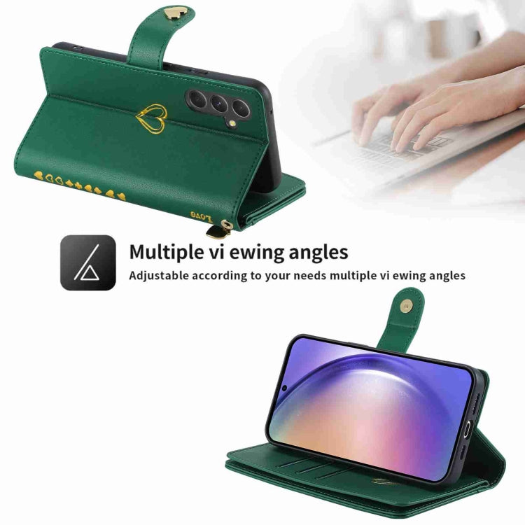 For Samsung Galaxy A54 POLA Love Multi-Card Slots Zipper Wallet Leather Phone Case(Dark Green) - Galaxy Phone Cases by POLA | Online Shopping UK | buy2fix