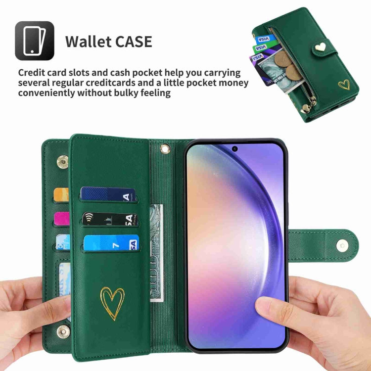 For Samsung Galaxy A54 POLA Love Multi-Card Slots Zipper Wallet Leather Phone Case(Dark Green) - Galaxy Phone Cases by POLA | Online Shopping UK | buy2fix