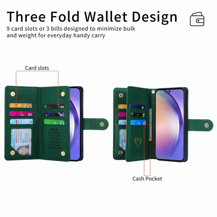 For Samsung Galaxy A54 POLA Love Multi-Card Slots Zipper Wallet Leather Phone Case(Dark Green) - Galaxy Phone Cases by POLA | Online Shopping UK | buy2fix