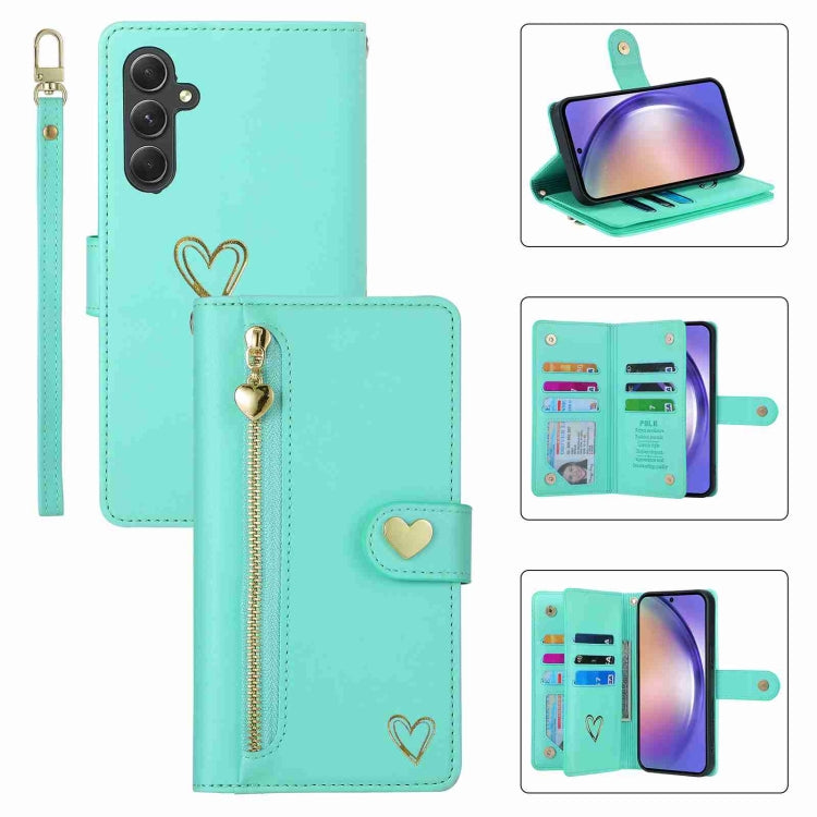 For Samsung Galaxy A54 POLA Love Multi-Card Slots Zipper Wallet Leather Phone Case(Light Green) - Galaxy Phone Cases by POLA | Online Shopping UK | buy2fix