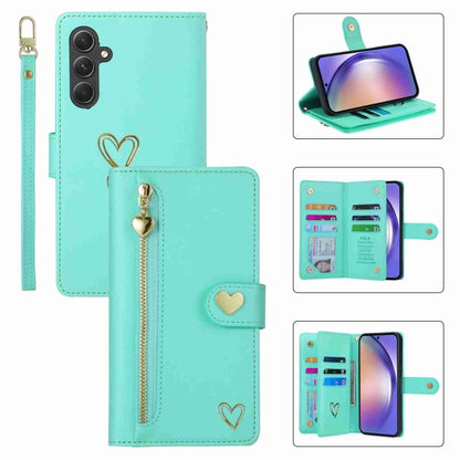 For Samsung Galaxy A54 POLA Love Multi-Card Slots Zipper Wallet Leather Phone Case(Light Green) - Galaxy Phone Cases by POLA | Online Shopping UK | buy2fix