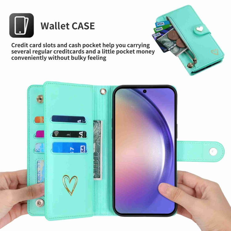 For Samsung Galaxy A54 POLA Love Multi-Card Slots Zipper Wallet Leather Phone Case(Light Green) - Galaxy Phone Cases by POLA | Online Shopping UK | buy2fix