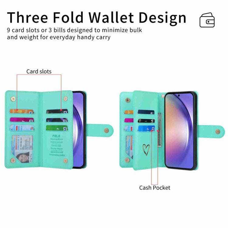 For Samsung Galaxy A54 POLA Love Multi-Card Slots Zipper Wallet Leather Phone Case(Light Green) - Galaxy Phone Cases by POLA | Online Shopping UK | buy2fix