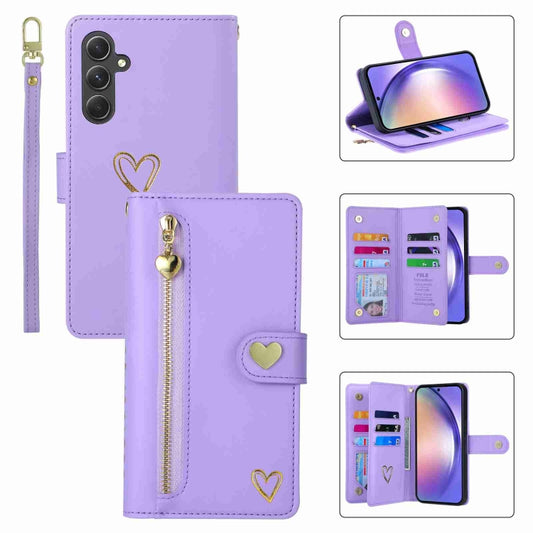 For Samsung Galaxy A54 POLA Love Multi-Card Slots Zipper Wallet Leather Phone Case(Purple) - Galaxy Phone Cases by POLA | Online Shopping UK | buy2fix