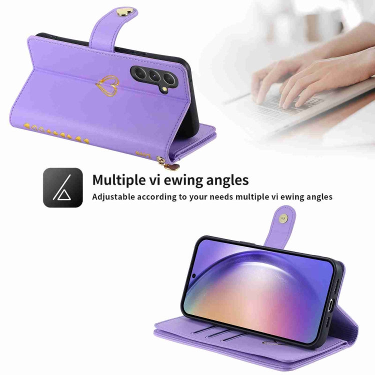 For Samsung Galaxy A54 POLA Love Multi-Card Slots Zipper Wallet Leather Phone Case(Purple) - Galaxy Phone Cases by POLA | Online Shopping UK | buy2fix
