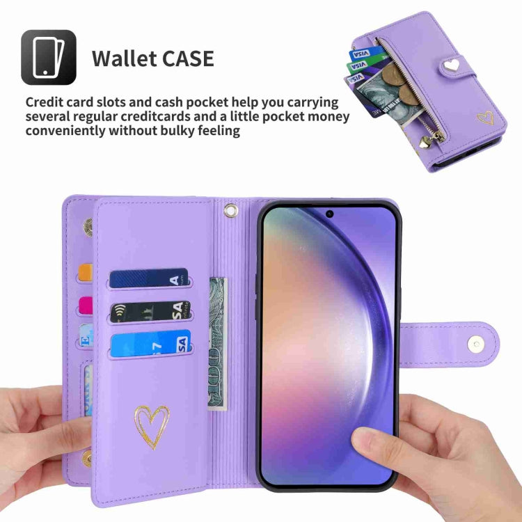 For Samsung Galaxy A54 POLA Love Multi-Card Slots Zipper Wallet Leather Phone Case(Purple) - Galaxy Phone Cases by POLA | Online Shopping UK | buy2fix