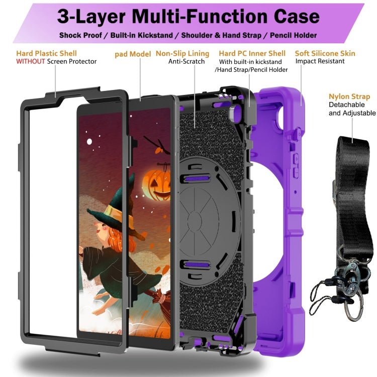 For Samsung Galaxy Tab A7 Lite Bat Hand Grip Turntable Stand Tablet Case(Purple Black) - Tab A7 Lite T220 / T225 by buy2fix | Online Shopping UK | buy2fix