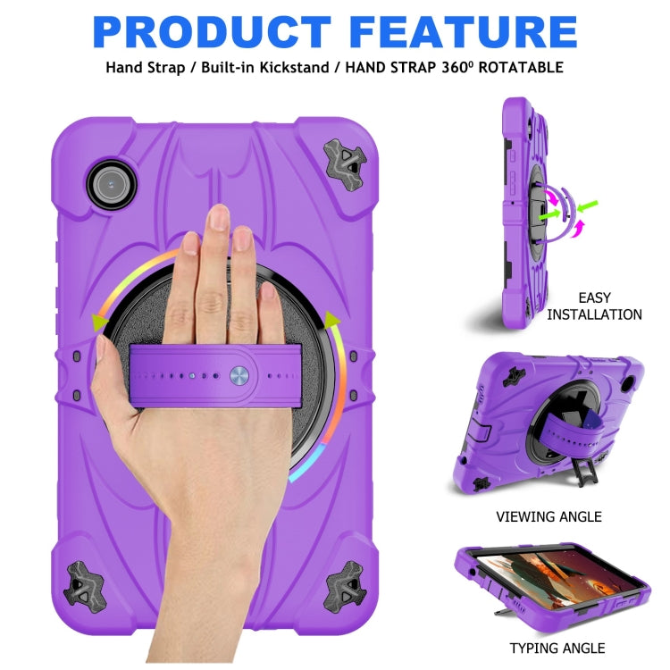 For Samsung Galaxy Tab A9 Bat Hand Grip Turntable Stand Tablet Case(Purple Black) - Galaxy Tab A9 by buy2fix | Online Shopping UK | buy2fix